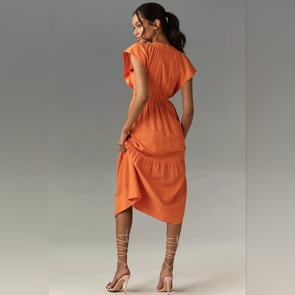 Anthropologoe Elegant Orange Midi Dress - Picture 2 of 9